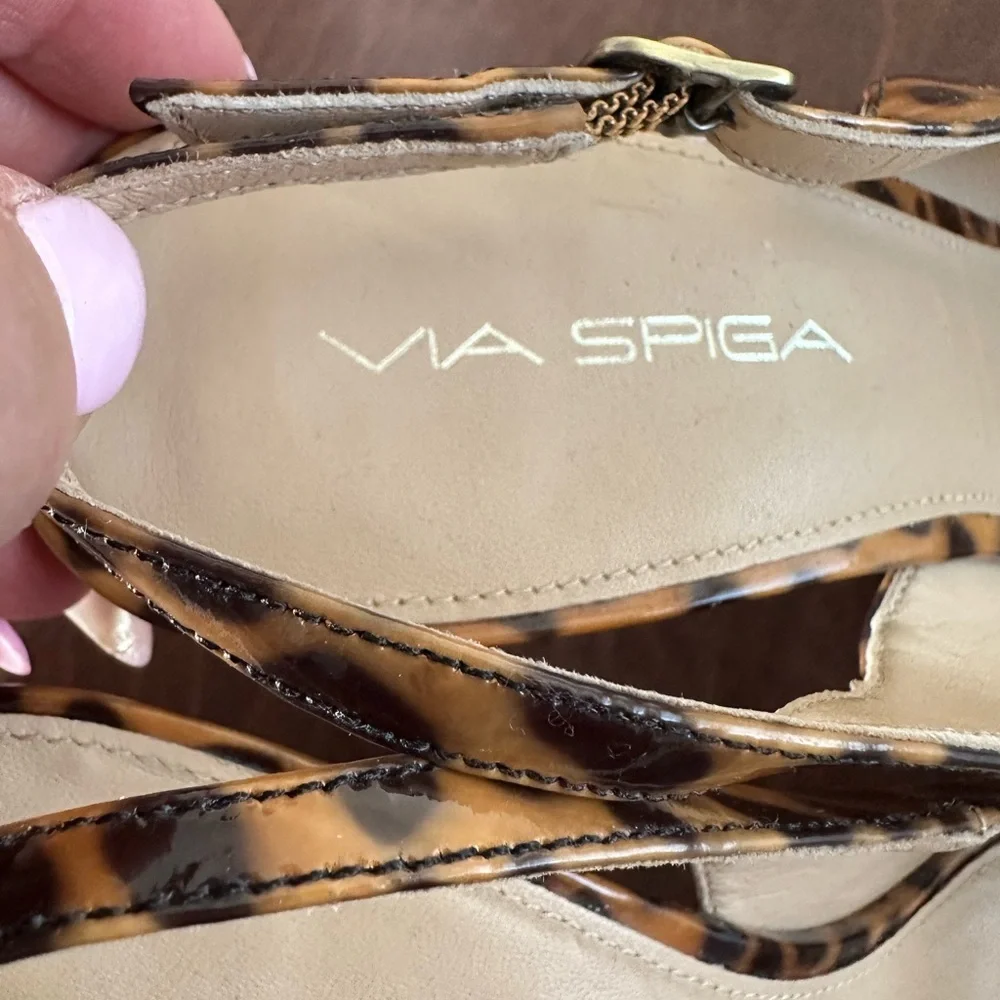 VIA SPIGA ANIMAL PRINT SLINGBACK STRAP PLATFORM STILETTOS SANDAL SHOES 8